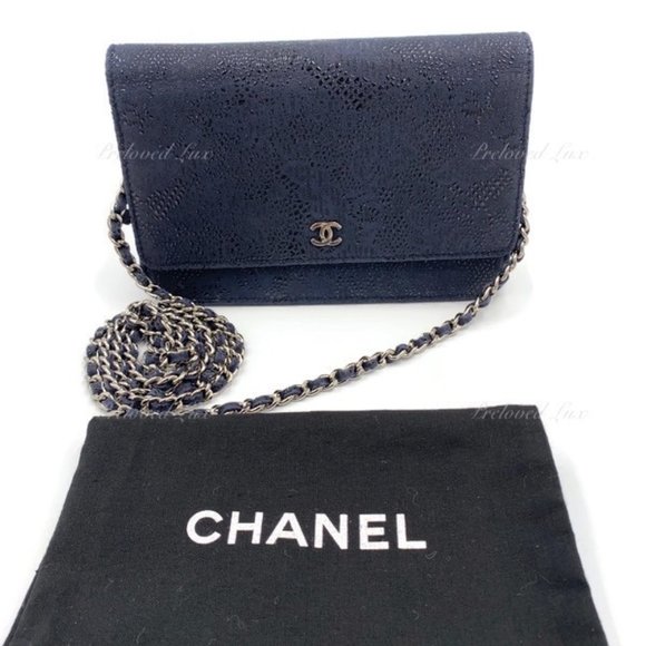 Authentic CHANEL Lace Embossed Wallet-on-the-chain WOC Crossbody Flap bag - Picture 3 of 16